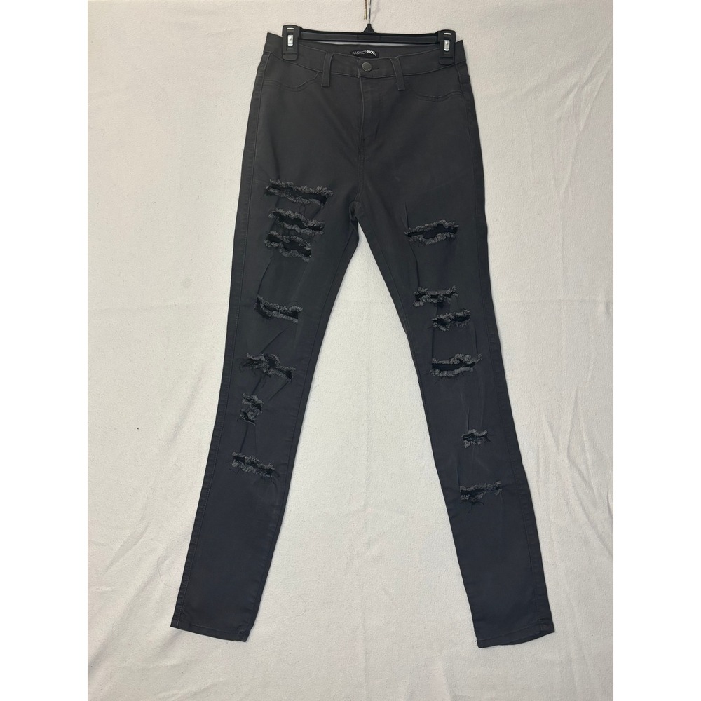 Fashion Nova Charcoal Grey Distressed‎ Skinny Jeans Ripped High Rise Size 11